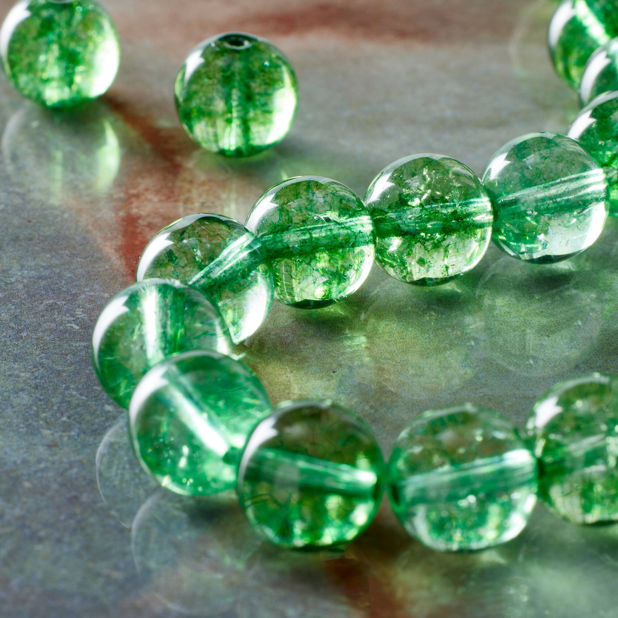 12 Pack: Light Green Quartz Round Beads by Bead Landing